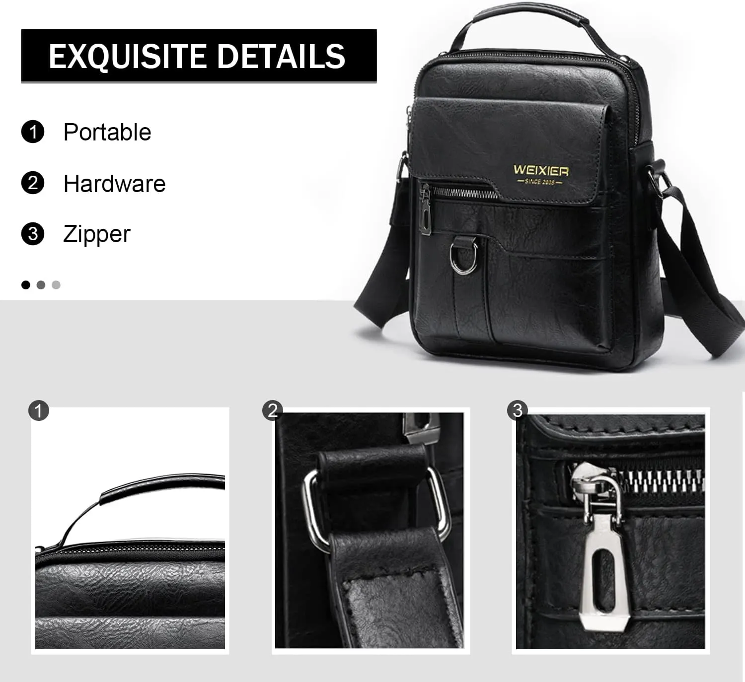 KUANG! Men's Shoulder Bag PU Leather Business Messenger Bag Briefcase Travel Crossbody Multi Pockets Handbag Purse