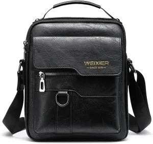 KUANG! Men's Shoulder Bag PU Leather Business Messenger Bag Briefcase Travel Crossbody Multi Pockets Handbag Purse