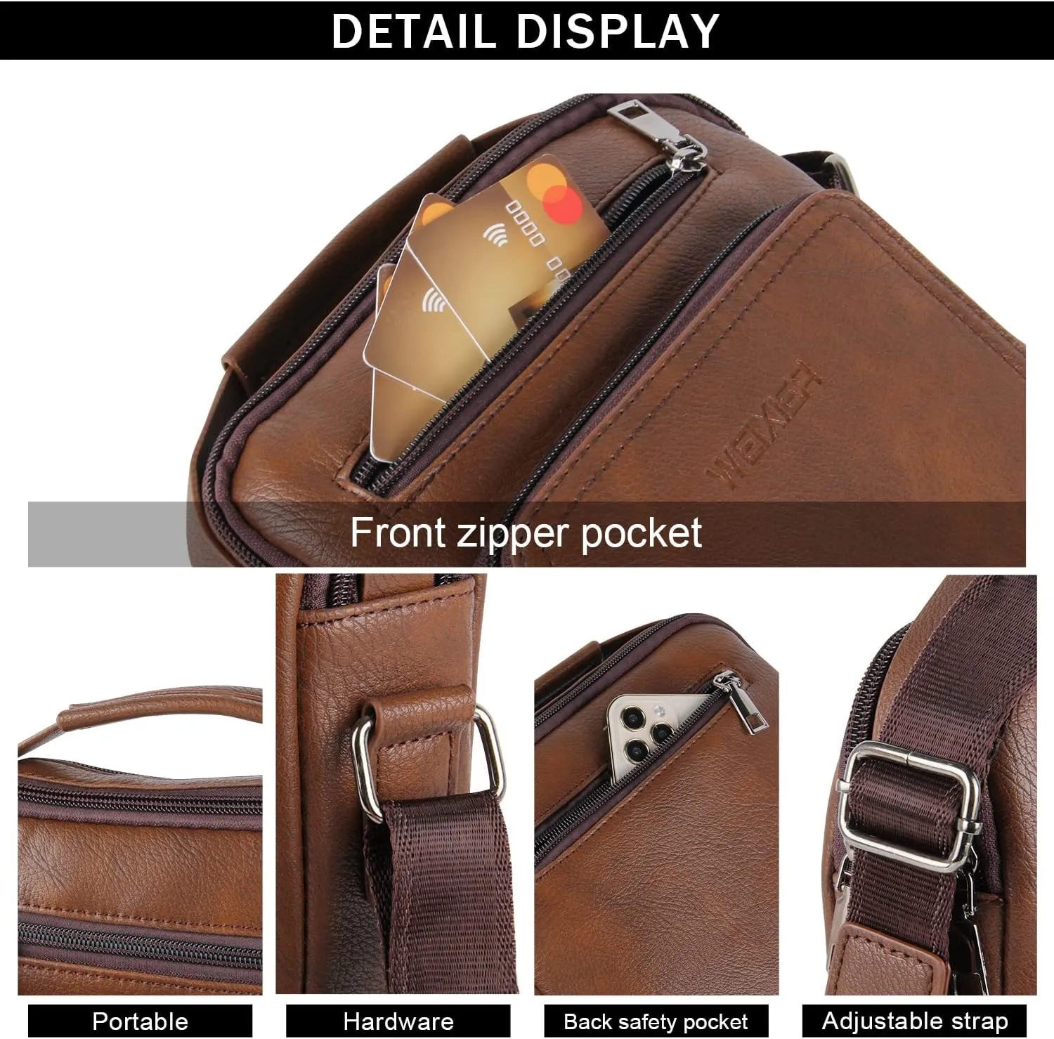 KUANG! Men's Shoulder Bag PU Leather Business Messenger Bag Briefcase Travel Crossbody Multi Pockets Handbag Purse