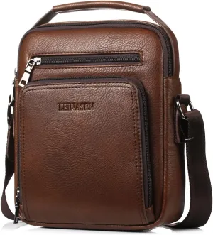 KUANG! Men's Shoulder Bag PU Leather Business Messenger Bag Briefcase Travel Crossbody Multi Pockets Handbag Purse