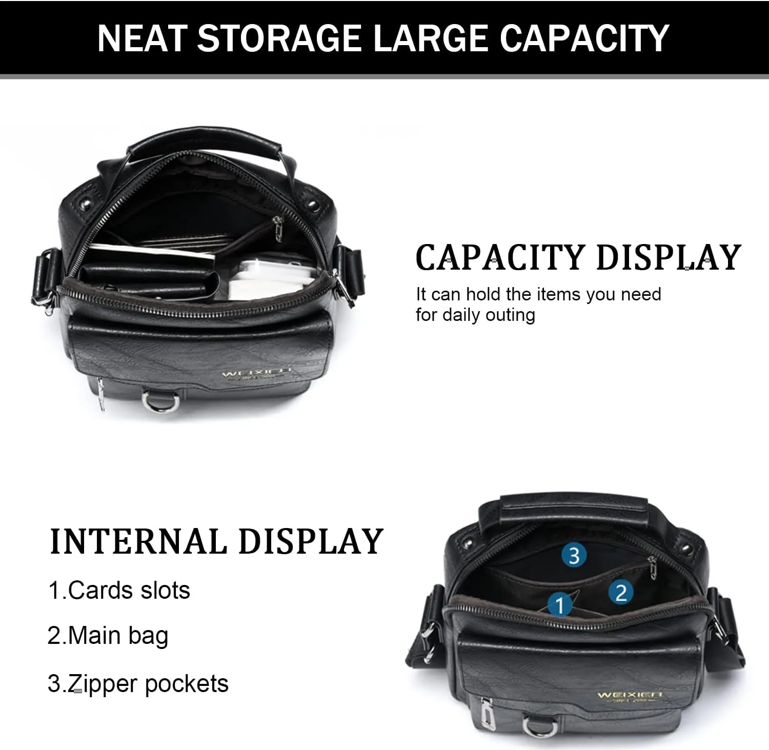 KUANG! Men's Shoulder Bag PU Leather Business Messenger Bag Briefcase Travel Crossbody Multi Pockets Handbag Purse