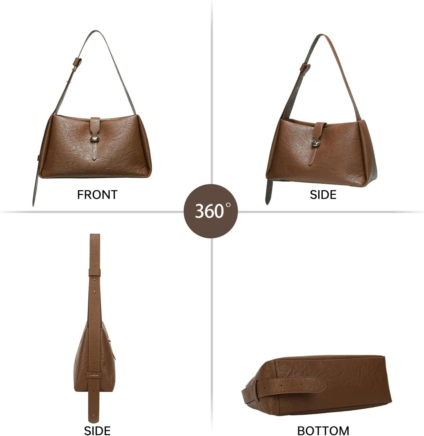 LA FESTIN Cowhide Leather Purses For Women Trendy - Large Capacity Satchel Bag with Adjustable Strap Women's Crossbody Purse