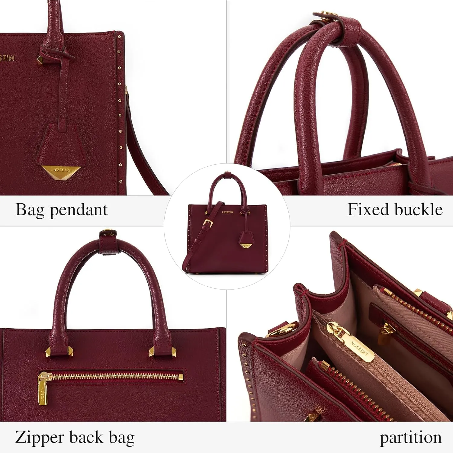 LA FESTIN Designer Leather Handbag for Women - Small Crossbody Purse with Top Handle and Adjustable Strap