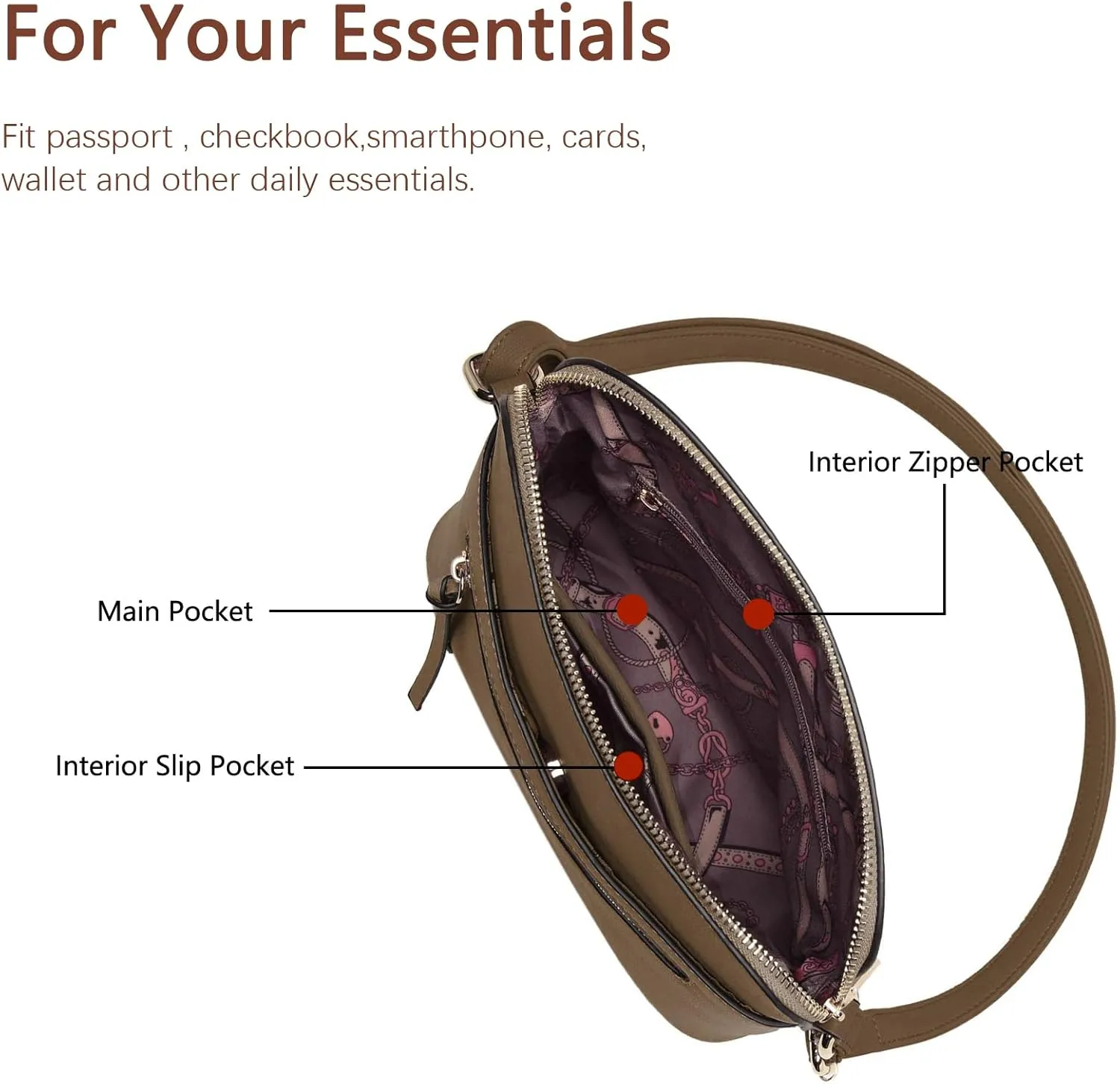 LA TERRE Small Crossbody Bag, Dome Shoulder Bag with Zipper Pocket Adjustable Strap