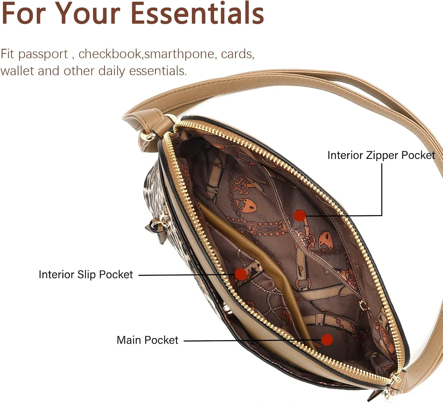 LA TERRE Small Crossbody Bag, Dome Shoulder Bag with Zipper Pocket Adjustable Strap