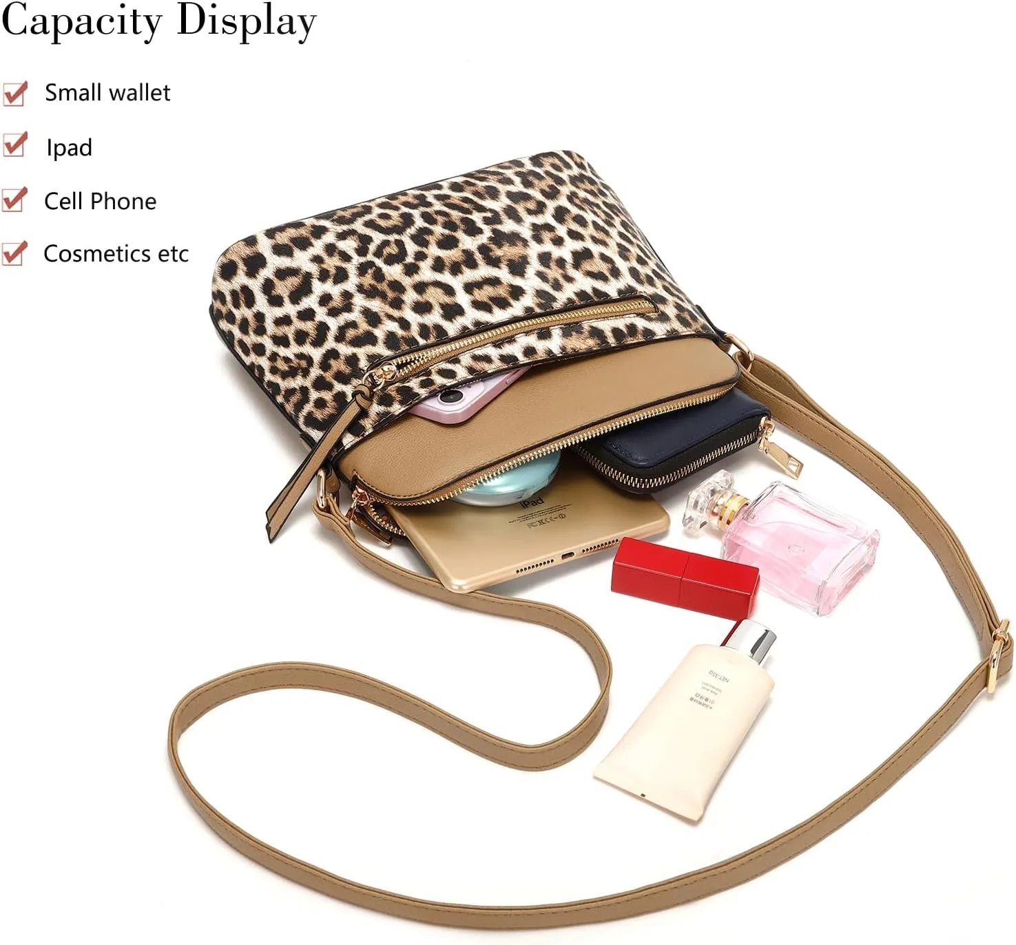 LA TERRE Small Crossbody Bag, Dome Shoulder Bag with Zipper Pocket Adjustable Strap