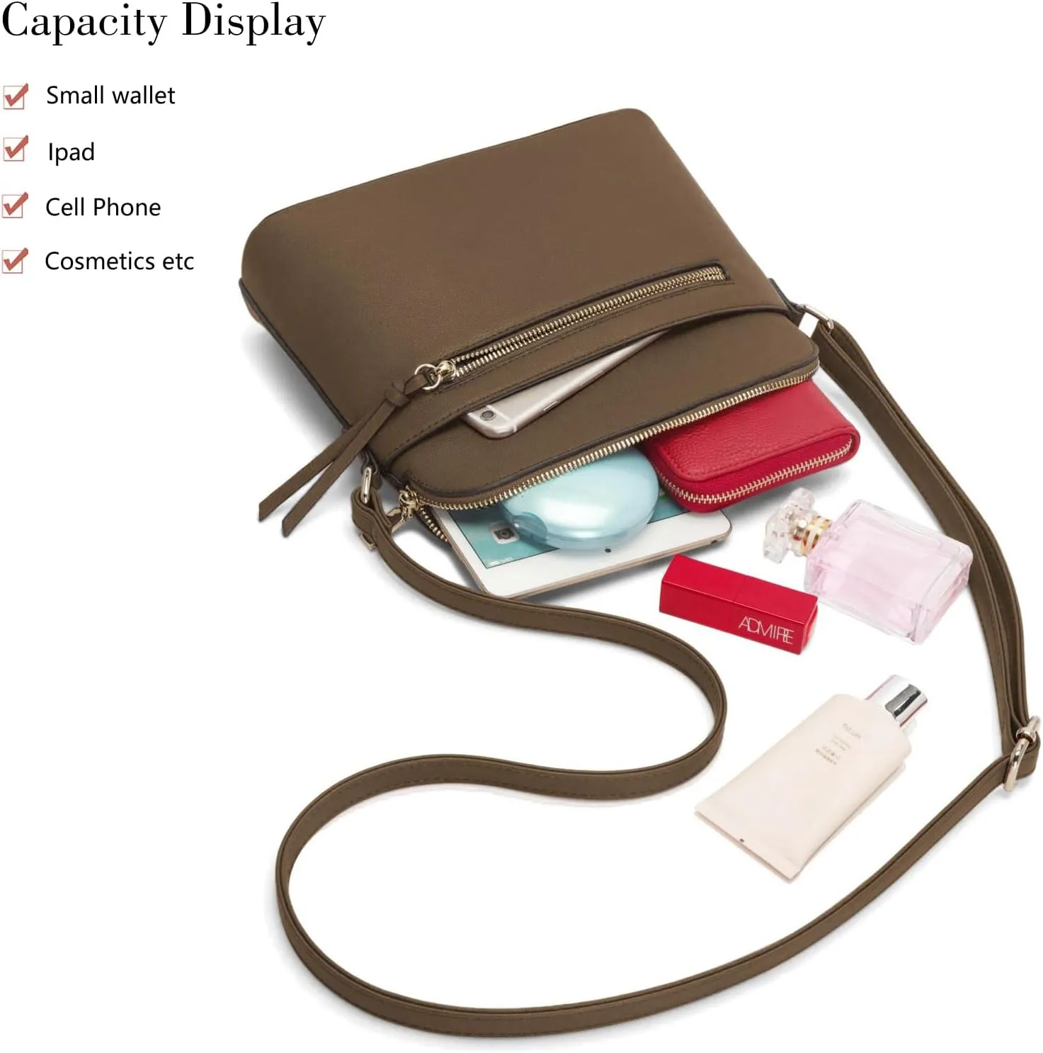 LA TERRE Small Crossbody Bag, Dome Shoulder Bag with Zipper Pocket Adjustable Strap
