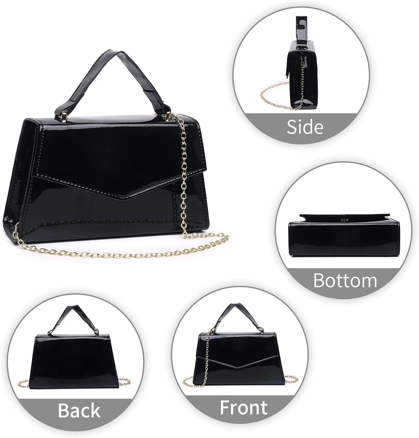 Labair Women's Evening Handbag Patent Leather Purse Wedding Party Bridal Handbag.