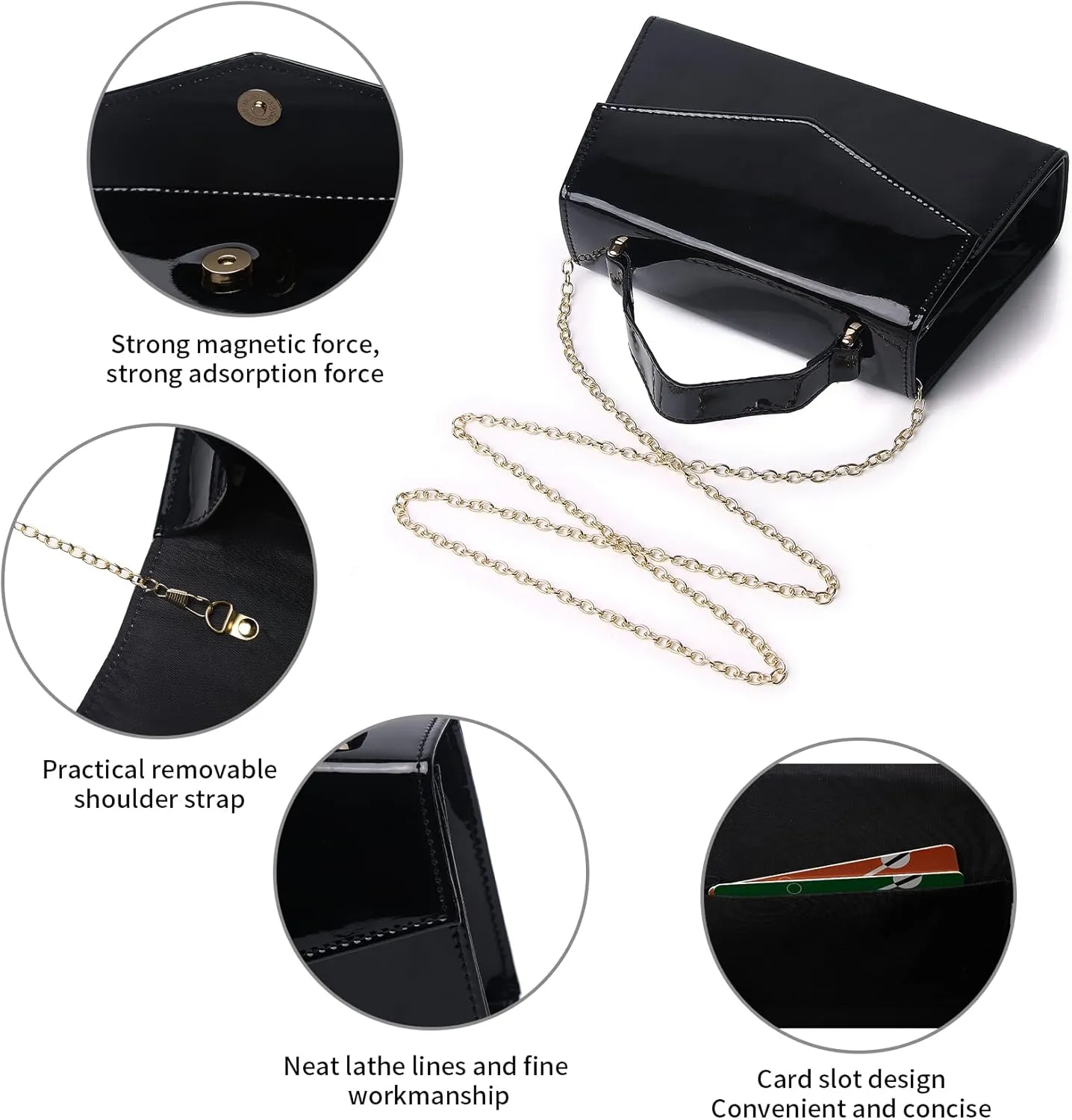 Labair Women's Evening Handbag Patent Leather Purse Wedding Party Bridal Handbag.