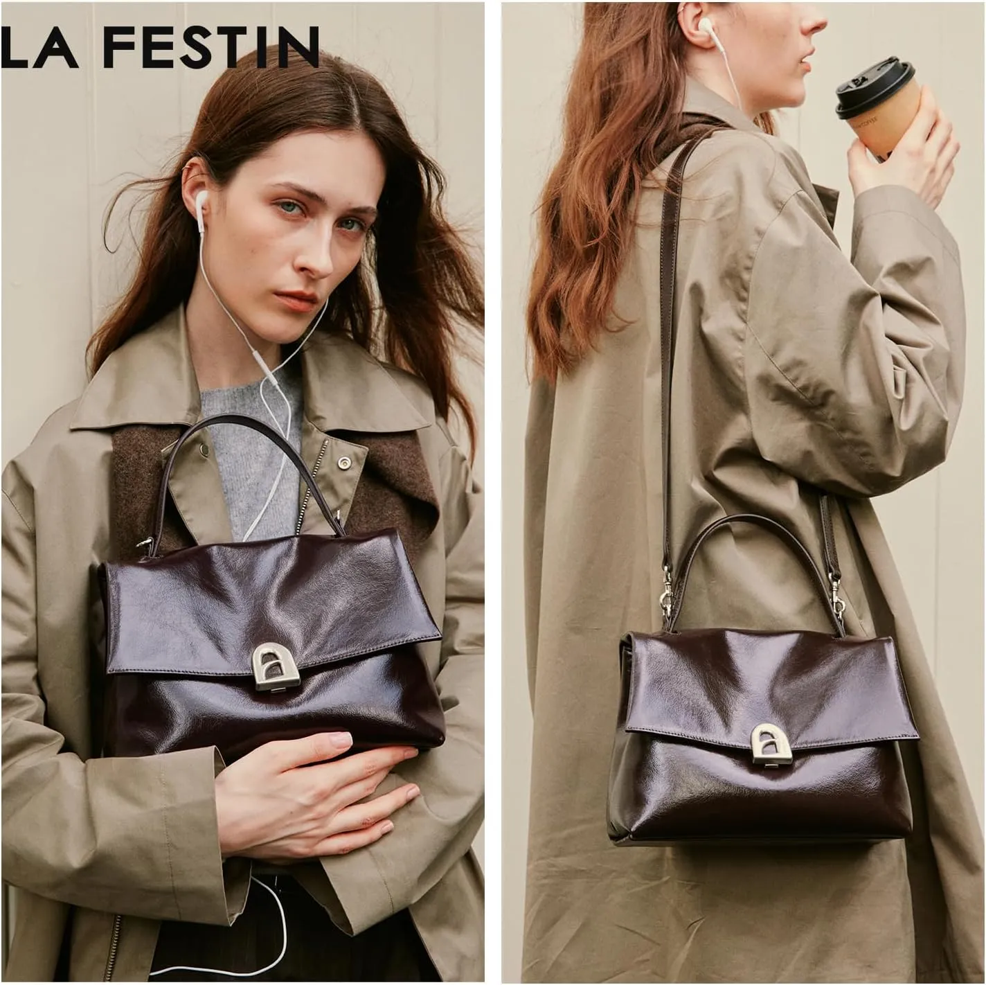 LA'FESTIN Leather Top-handle Satchel For Women: Soft Leather Crossbody Bag with Adjustable Strap, Casual Handbag for Women