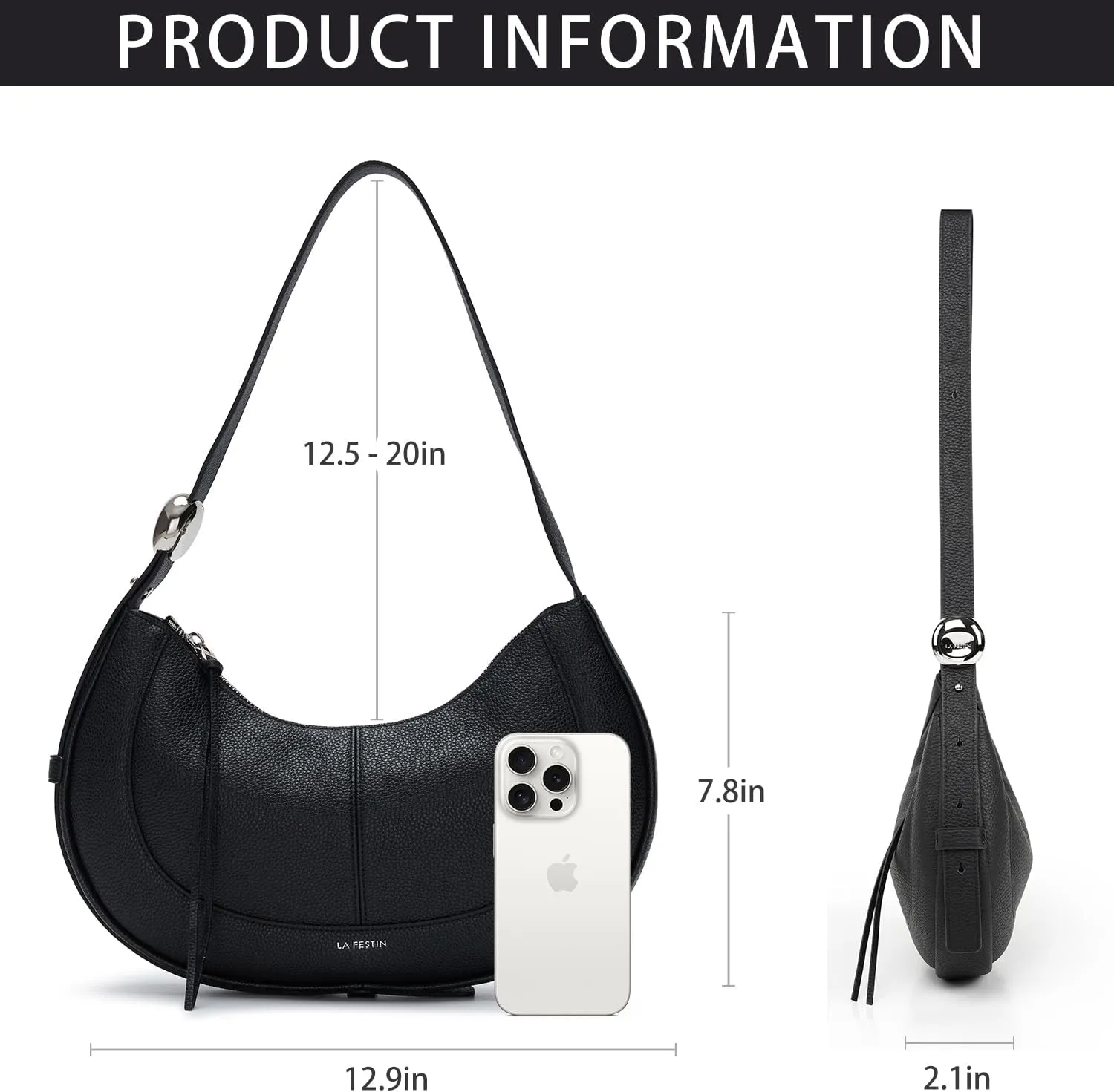 LAFESTIN Shoulder Bag for Women with Adjustable Strap Split Leather Crescent Crossbody Bags, Designer Trendy Satchel Purses