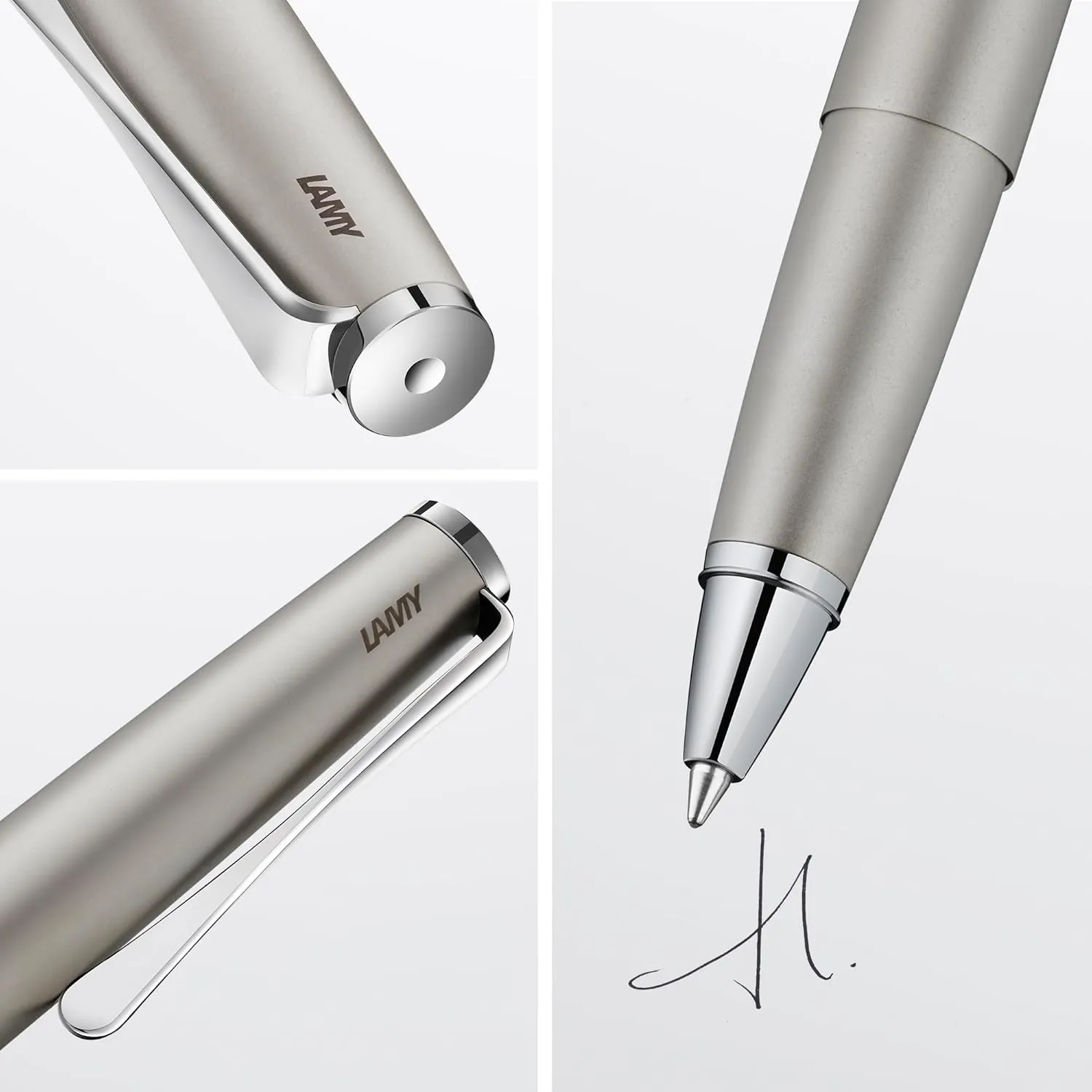 Lamy studio Palladium - rollerball pen in elegant metal barrel - with propeller-shaped clip & in line width M M 63 rollerball refill in black