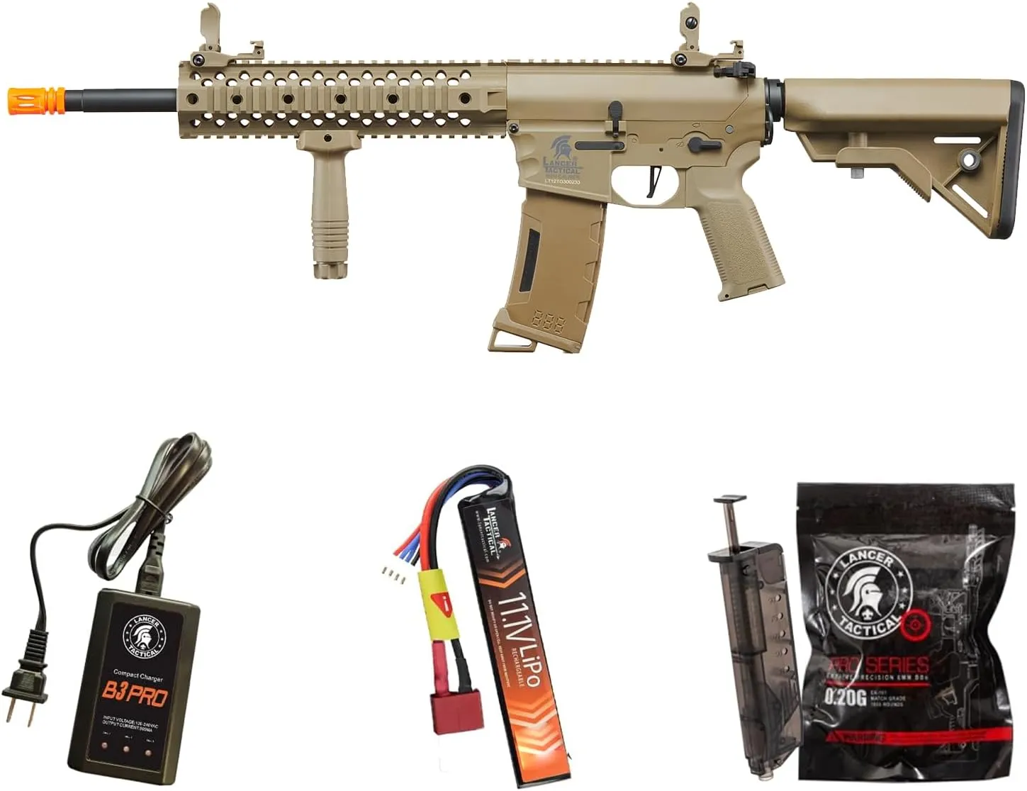 Lancer Tactical Gen 3 Programmable Trigger Hellion MLOCK 10" Evo RIS Nylon Polymer M4 Airsoft MLOK AEG with Lipo Battery & Charger (ETU & MOSFET Included)