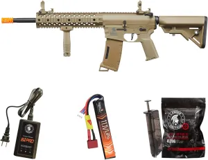 Lancer Tactical Gen 3 Programmable Trigger Hellion MLOCK 10" Evo RIS Nylon Polymer M4 Airsoft MLOK AEG with Lipo Battery & Charger (ETU & MOSFET Included)
