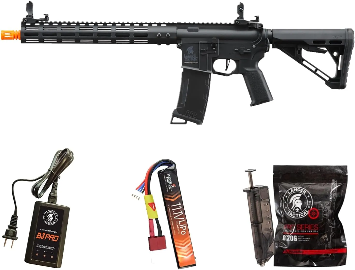 Lancer Tactical Gen 3 Programmable Trigger Hellion MLOCK 14" Lightweight Durable Polymer M4 Airsoft MLOK AEG w/Lipo Battery & Charger (ETU & MOSFET Included)