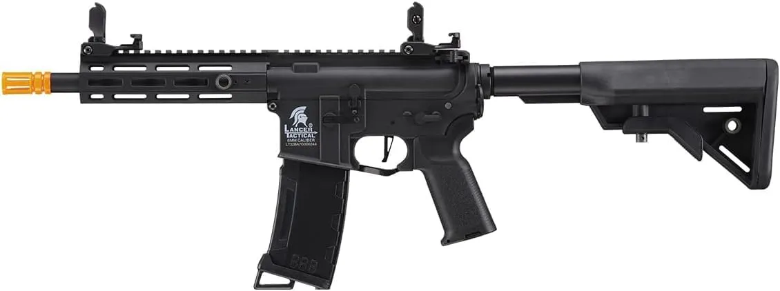 Lancer Tactical Gen 3 Programmable Trigger Hellion MLOCK 7" Lightweight Durable Polymer M4 Airsoft MLOK AEG with Lipo Battery & Charger (ETU & MOSFET Included)