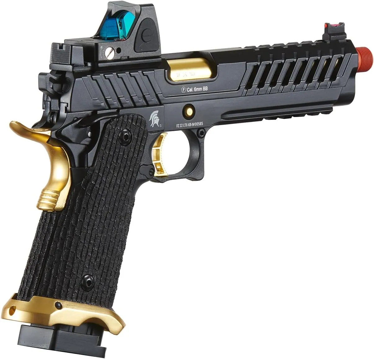Lancer Tactical Knightshade Hi-Capa Gas Blowback Airsoft Pistol with Red Dot Reflex Sight (Black/Gold)