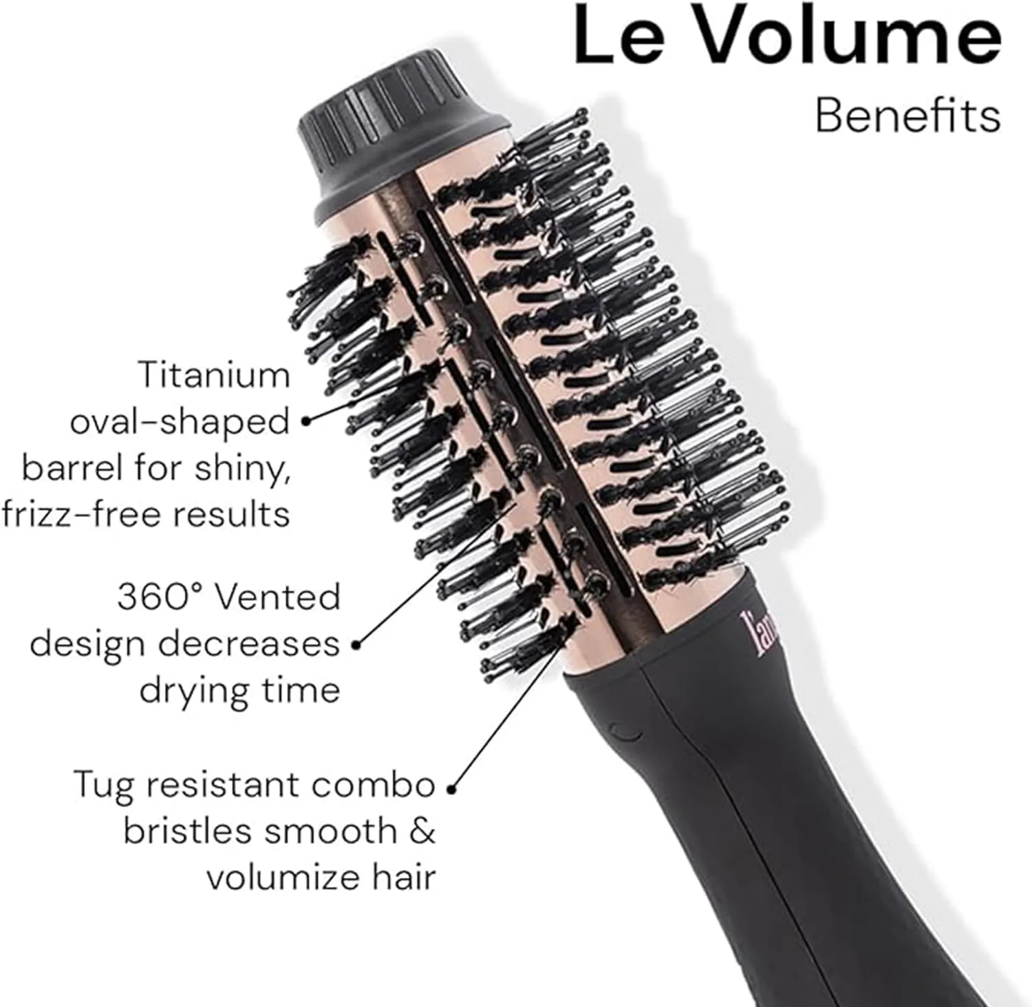 L'ANGE HAIR Le Volume 2-in-1 Titanium Blow Dryer Brush | Hot Air Brush in One with Oval Barrel | Hair Styler for Smooth, Frizz-Free Results for All Hair Types (Black - 60mm)