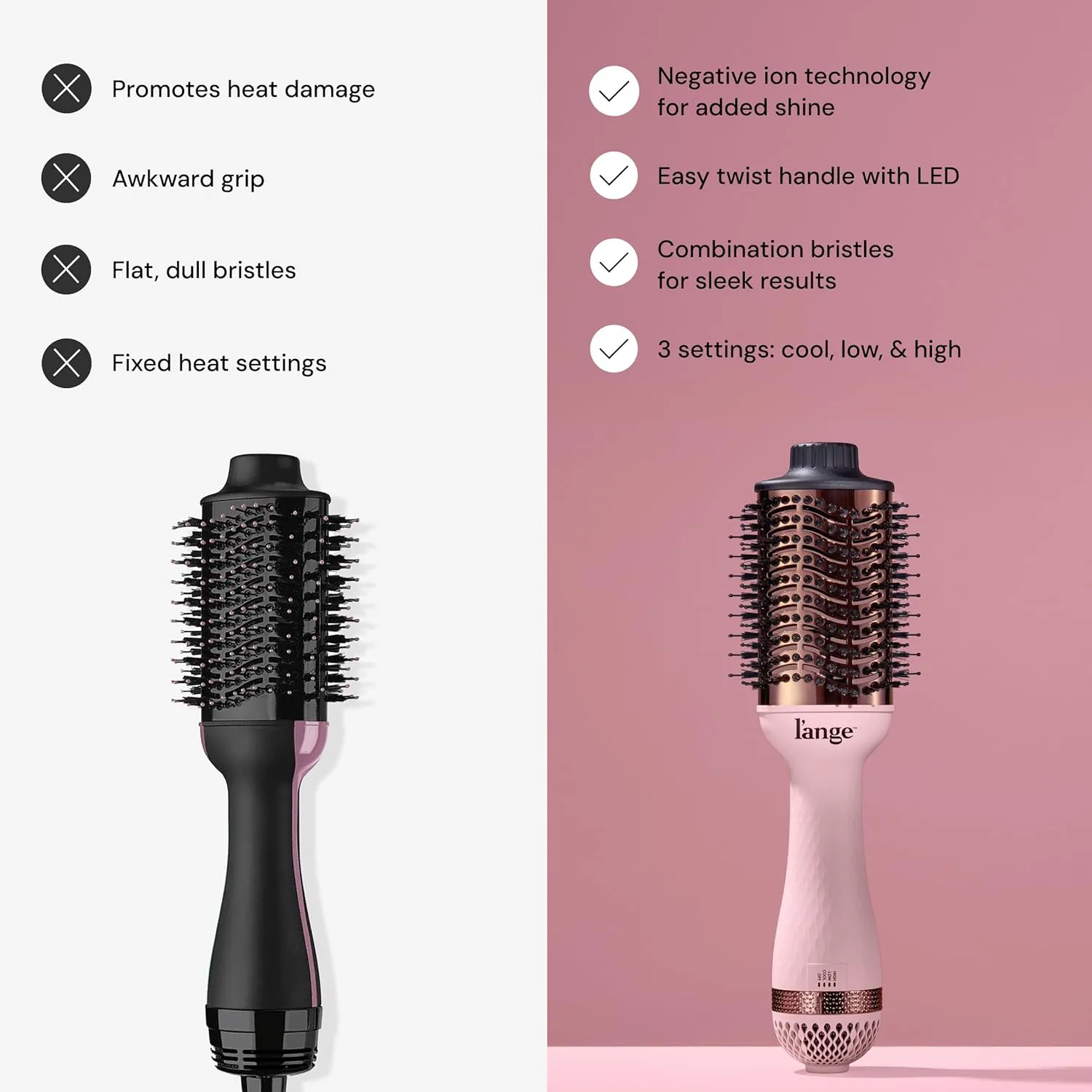 L'ANGE HAIR Le Volume 2-in-1 Titanium Blow Dryer Brush | Hot Air Brush in One with Oval Barrel | Hair Styler for Smooth, Frizz-Free Results for All Hair Types (Blush - 75 mm)