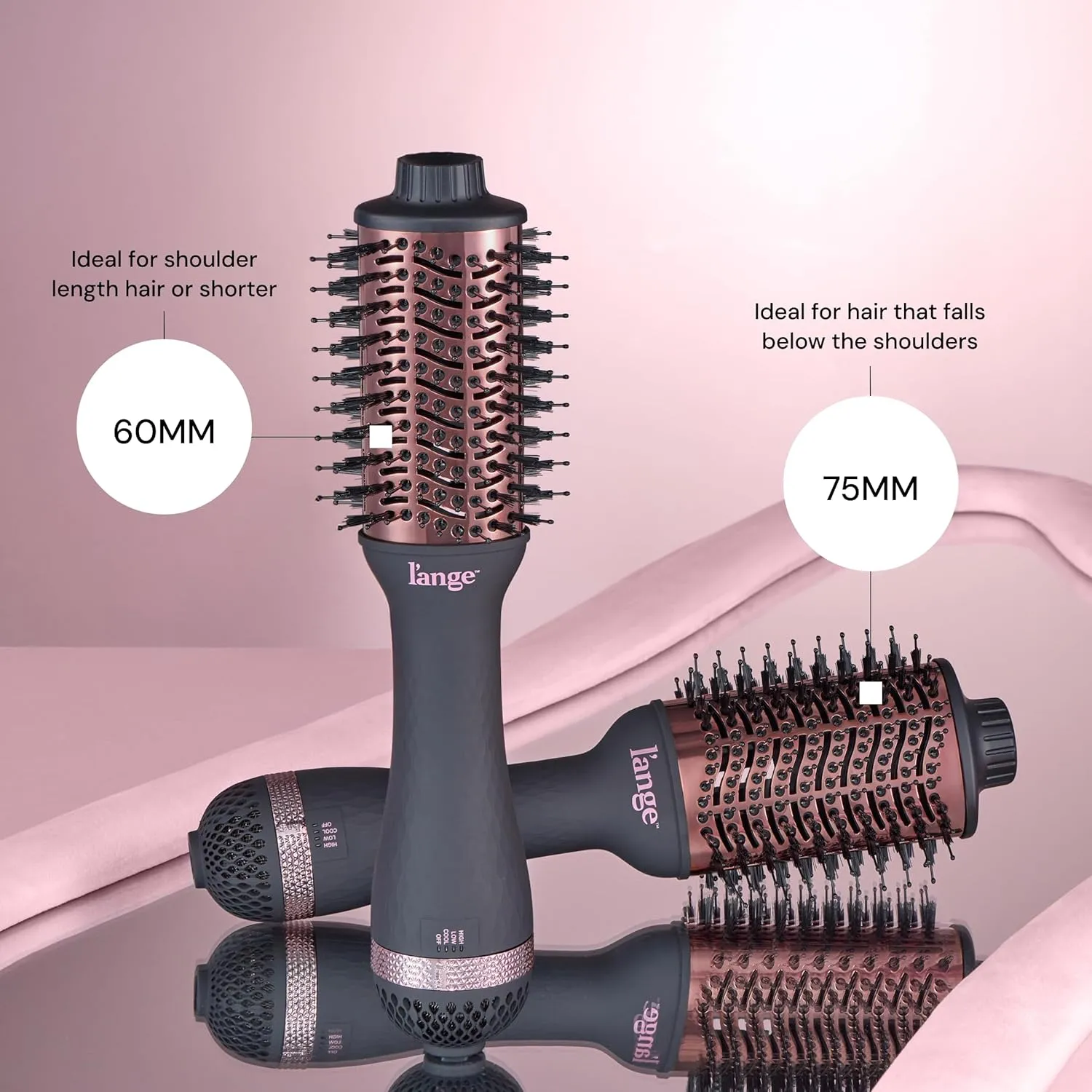 L'ANGE HAIR Le Volume 2-in-1 Titanium Brush Dryer Black | 75 MM Hot Air Blow Dryer Brush in One with Oval Barrel | Hair Styler for Smooth, Frizz-Free Results for All Hair Types (Black - 75MM)