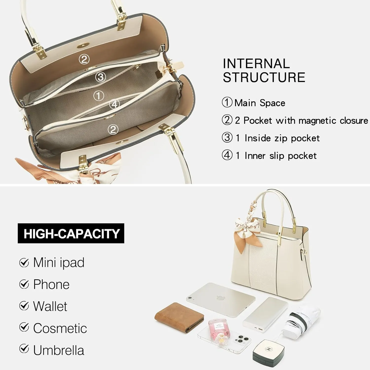 LAORENTOU Women Crossbody Handbags Cow Leather Satchel Handbags for Women Top-handle Shoulder Tote Purses
