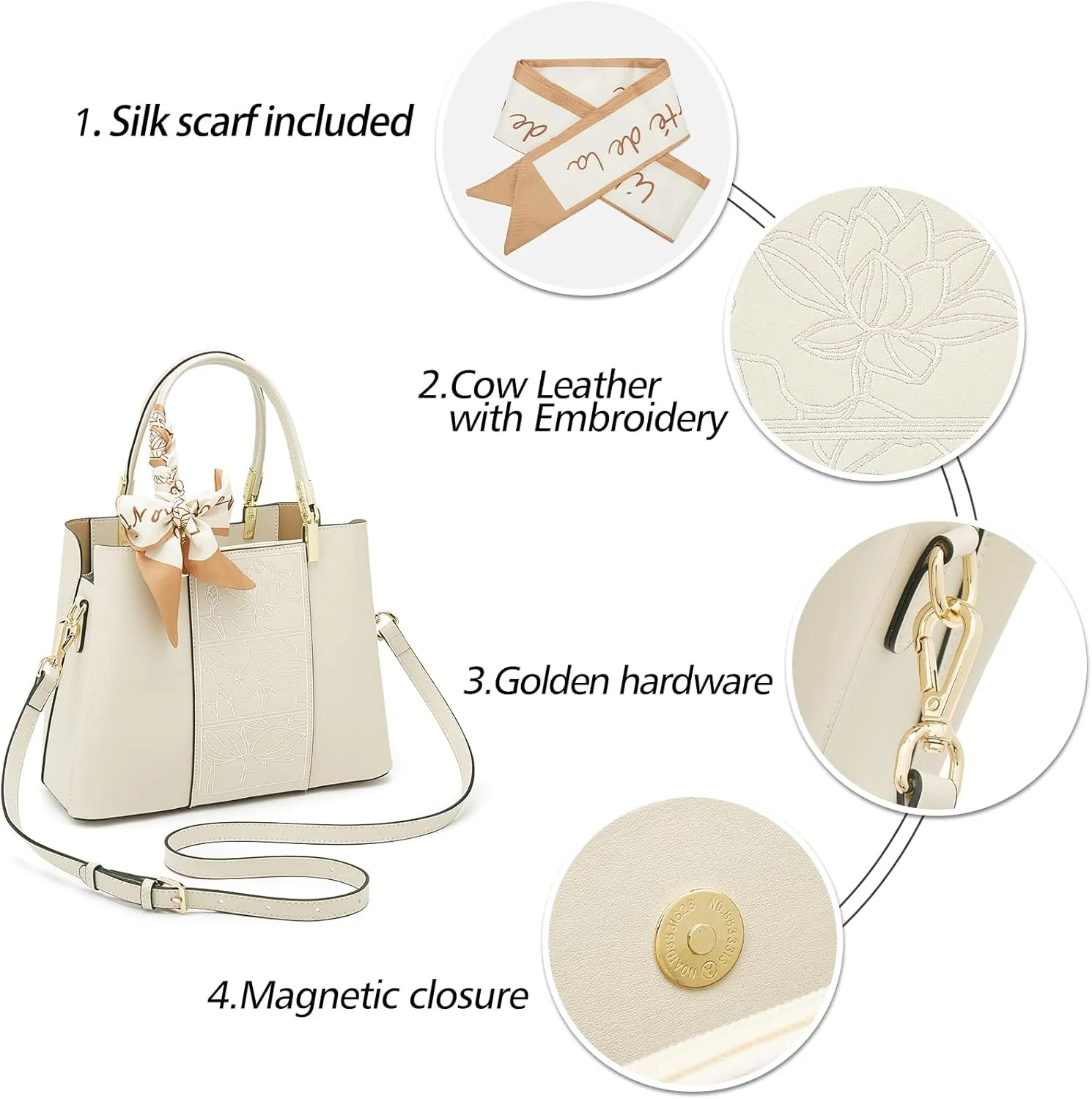 LAORENTOU Women Crossbody Handbags Cow Leather Satchel Handbags for Women Top-handle Shoulder Tote Purses