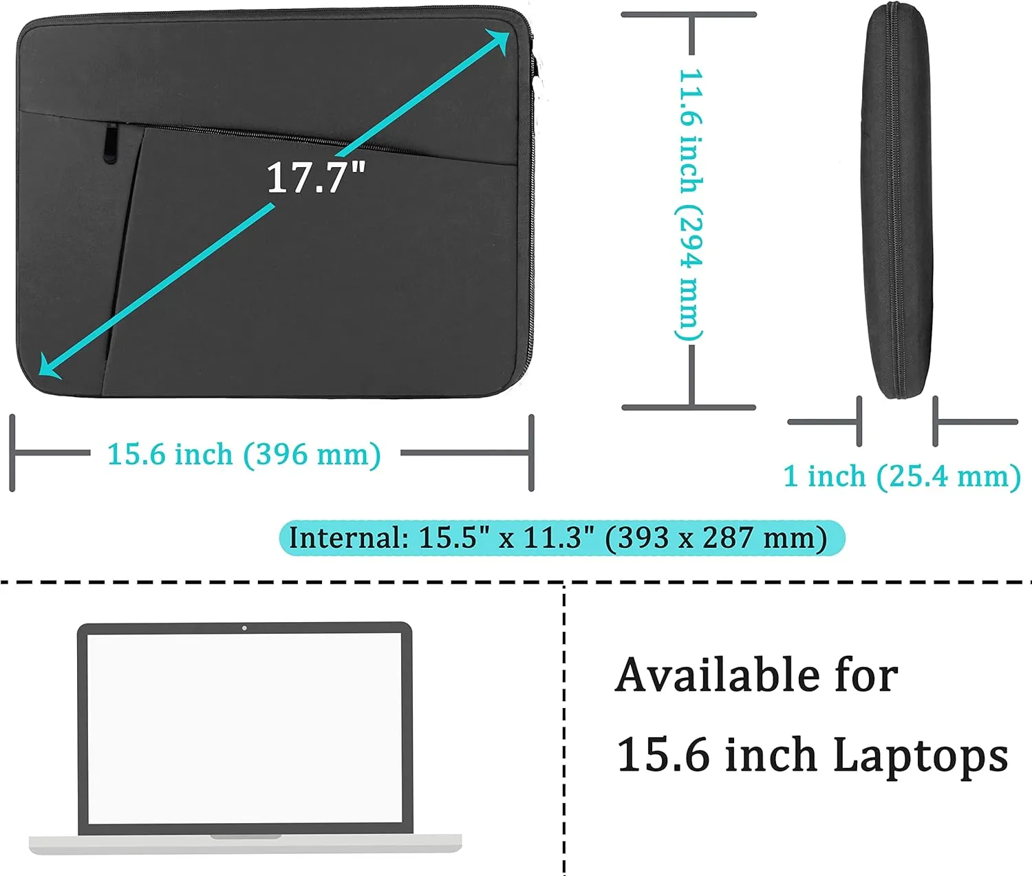 Laptop Sleeve Bag 15.6 inch, BOOEUDI Shockproof Protective Computer Carrying Cover with Front Pocket, Briefcase Handbags Laptop Case for 15.6 inch HP, Dell, Acer, Asus, Notebook, Grey