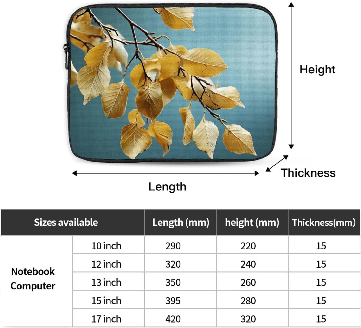 Laptop Sleeve Laptop Case Bag Shockproof Computer Carrying Bag Birch Leaves Briefcase Handbags 17 inch