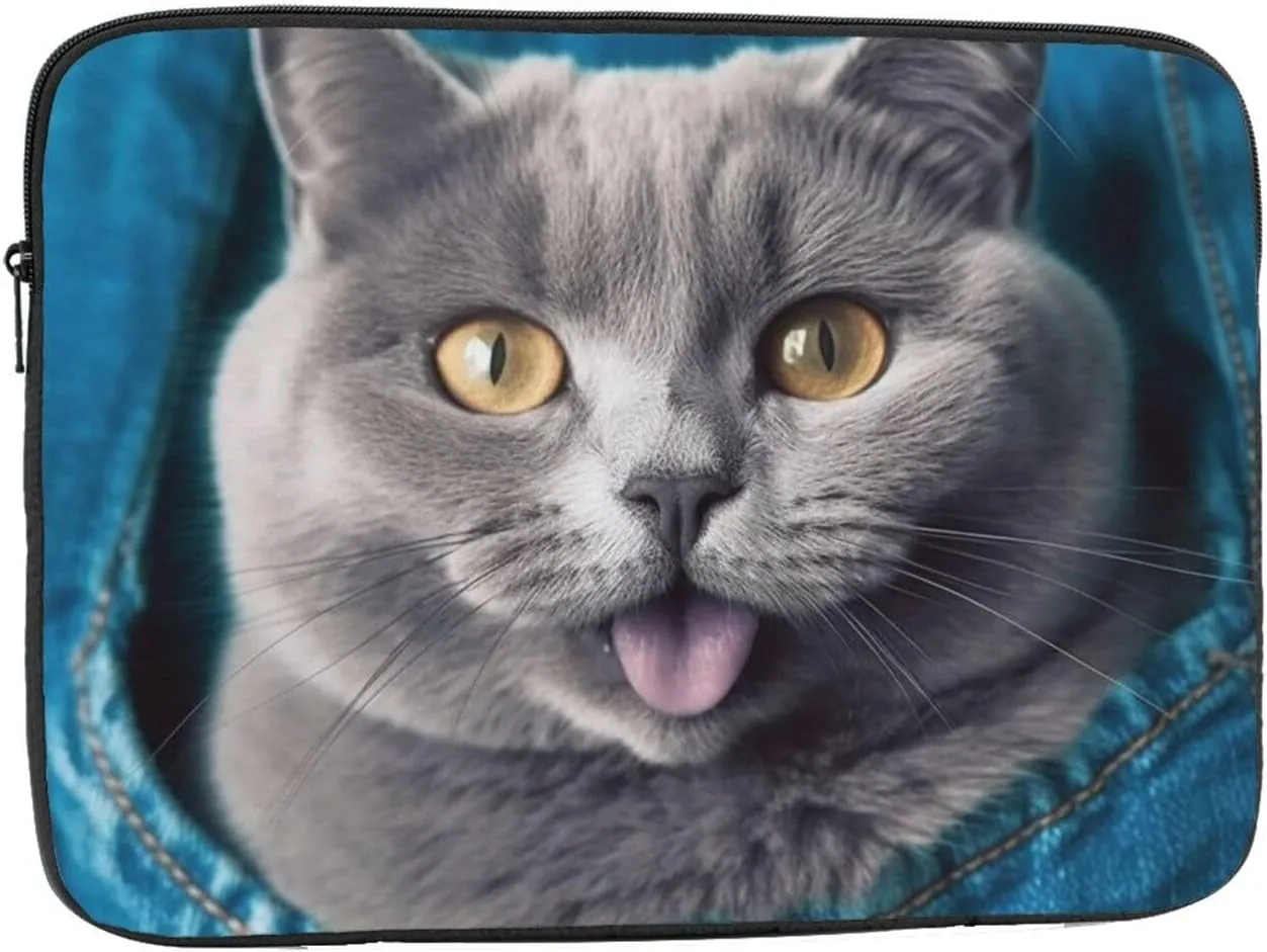 Laptop Sleeve Laptop Case Bag Shockproof Computer Carrying Bag Blue cat Sticking Out Tongue Briefcase Handbags 15 inch