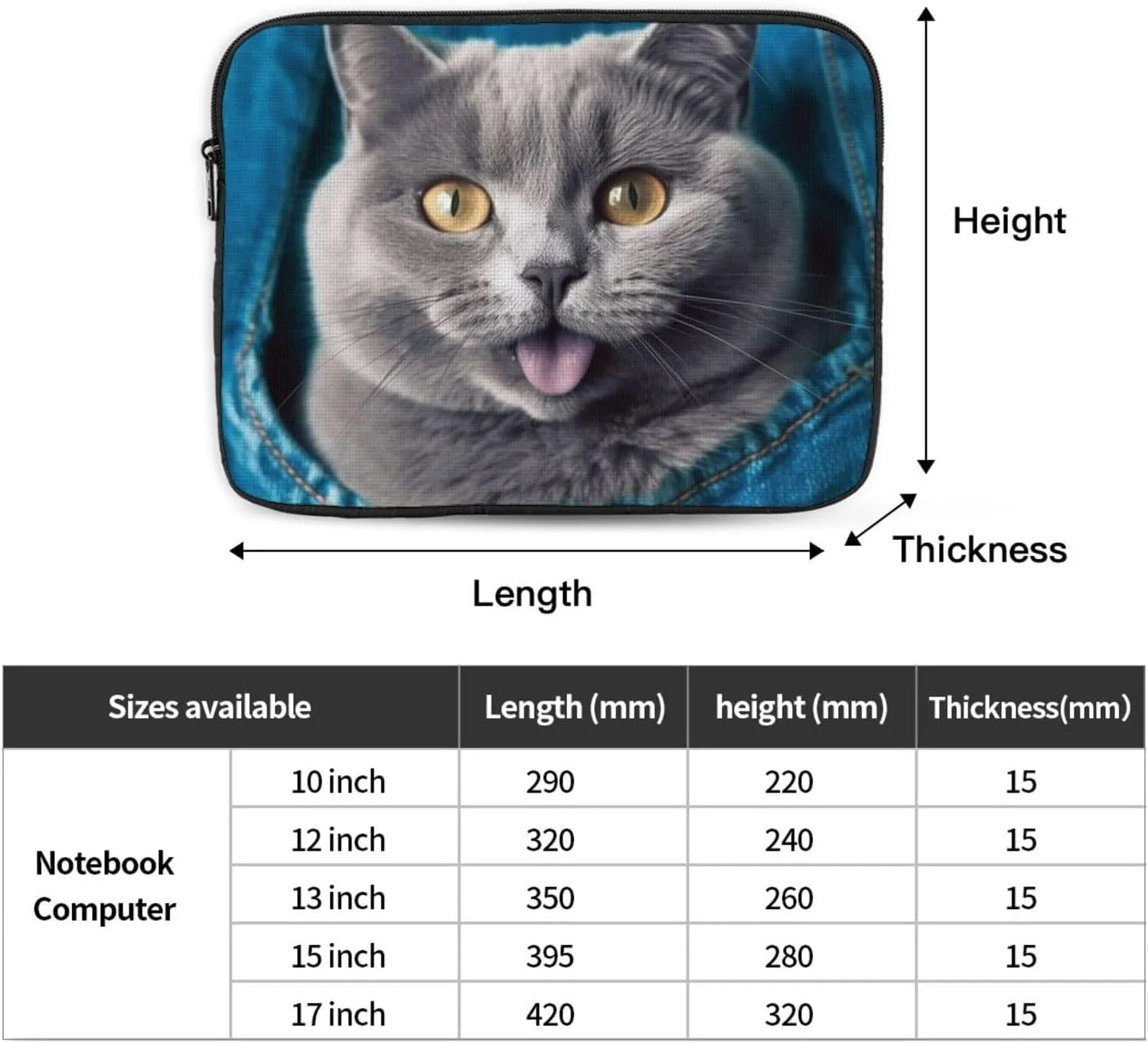 Laptop Sleeve Laptop Case Bag Shockproof Computer Carrying Bag Blue cat Sticking Out Tongue Briefcase Handbags 15 inch