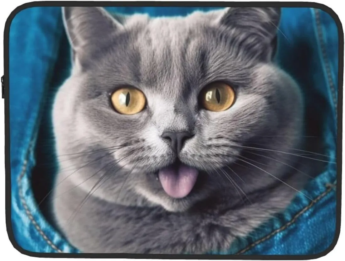 Laptop Sleeve Laptop Case Bag Shockproof Computer Carrying Bag Blue cat Sticking Out Tongue Briefcase Handbags 15 inch