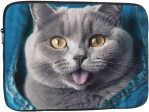 Laptop Sleeve Laptop Case Bag Shockproof Computer Carrying Bag Blue cat Sticking Out Tongue Briefcase Handbags 15 inch