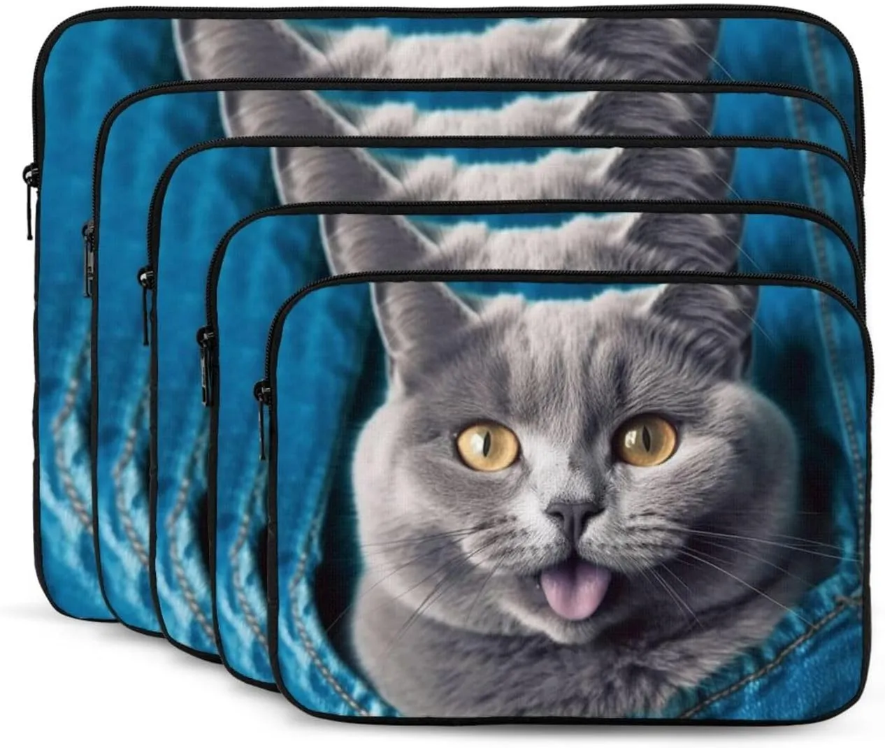 Laptop Sleeve Laptop Case Bag Shockproof Computer Carrying Bag Blue cat Sticking Out Tongue Briefcase Handbags 15 inch