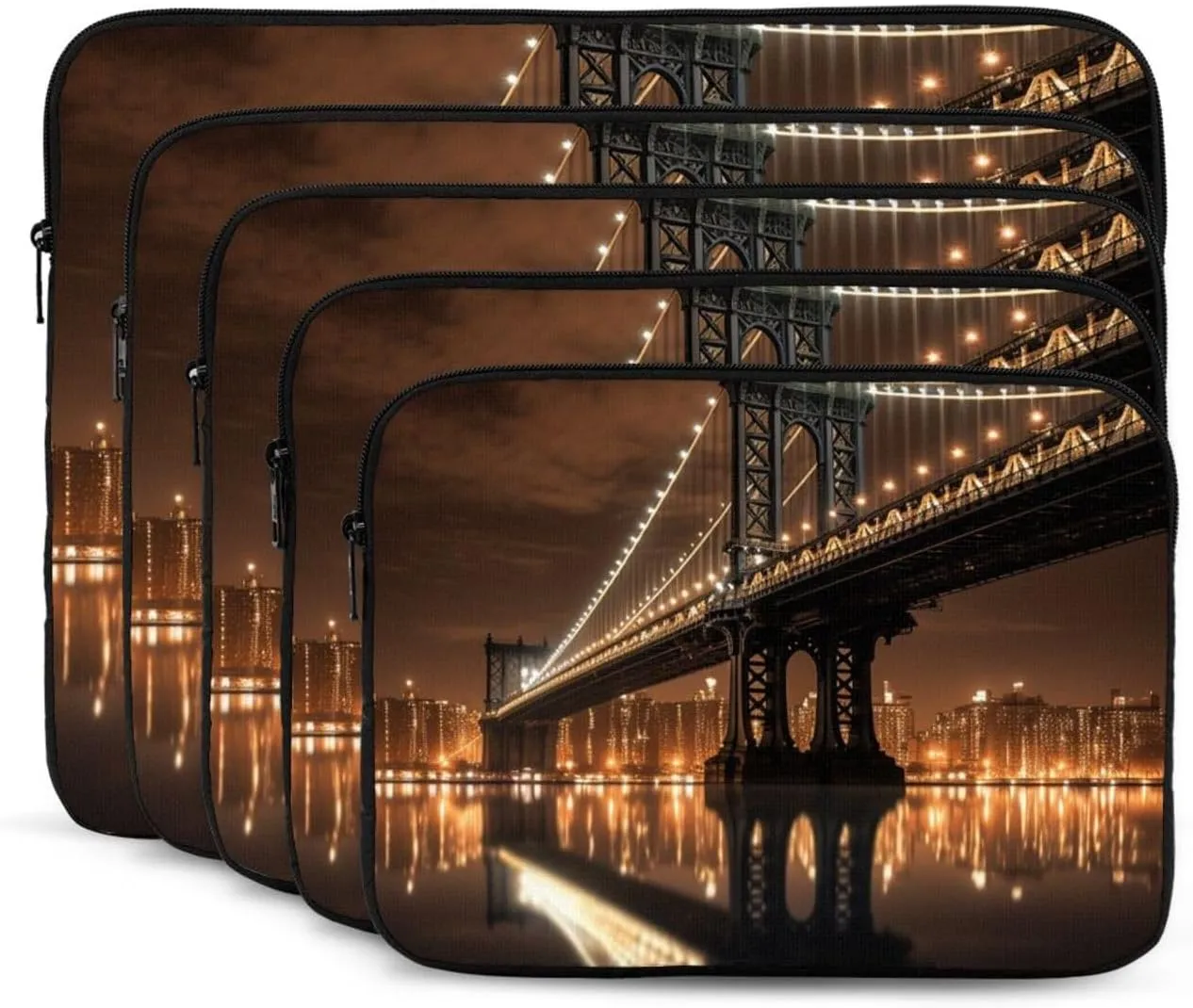 Laptop Sleeve Laptop Case Bag Shockproof Computer Carrying Bag New York Manhattan Bridge Night Briefcase Handbags 15 inch