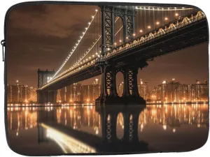 Laptop Sleeve Laptop Case Bag Shockproof Computer Carrying Bag New York Manhattan Bridge Night Briefcase Handbags 15 inch