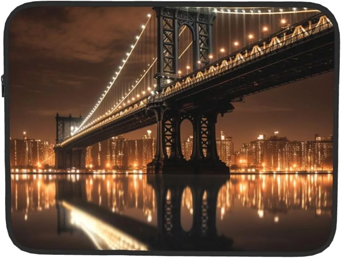Laptop Sleeve Laptop Case Bag Shockproof Computer Carrying Bag New York Manhattan Bridge Night Briefcase Handbags 15 inch