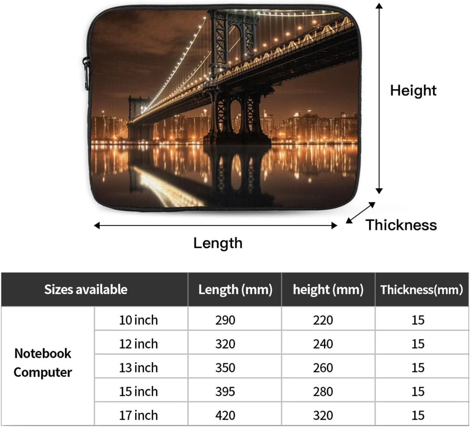 Laptop Sleeve Laptop Case Bag Shockproof Computer Carrying Bag New York Manhattan Bridge Night Briefcase Handbags 15 inch
