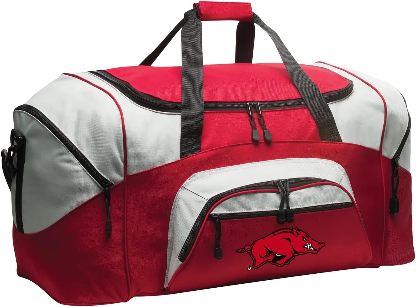 LARGE Arkansas Razorbacks Duffel Bag University of Arkansas Suitcase or Gym Bag For Men Or Her (Arkansas Logo, Red)