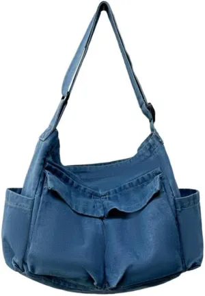 Large Capacity Canvas Shoulder Bags Crossbody Bag Solid Soft Denim Leisure or Travel Bag for Women Tote Bag