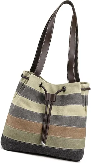 Large Capacity Canvas Tote Bag Women Multicolor Striped Lattice Shoulder Bucket Purse Colorful Hobo Handbags for Work Travel