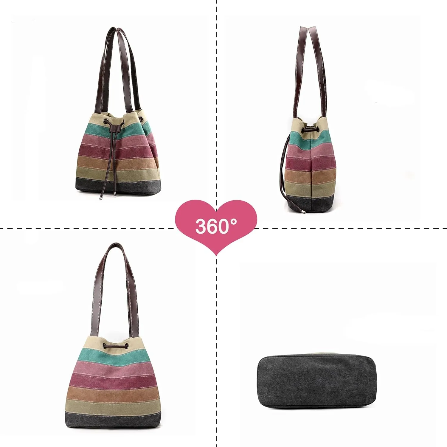 Large Capacity Canvas Tote Bag Women Multicolor Striped Lattice Shoulder Bucket Purse Colorful Hobo Handbags for Work Travel