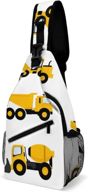 Large Capacity Construction Equipment Forklifts Cranes Excavators Tractors Bulldozers Trucks Sling Bag Chest Pack, Portable Travel Crossbody Backpack Shoulder Bag with Buckles, Pockets for Men Women