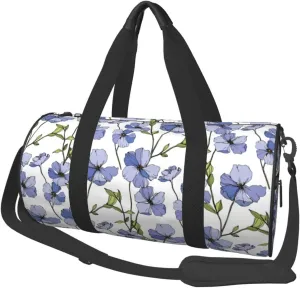 Large Duffle Bag for Travel - Blue Flax Flowers Gym Bag for Women Men, Foldable Travel Bags for Women Men with Zippered Multiple Pockets