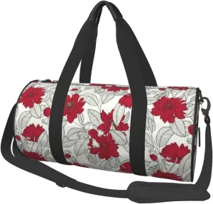 Large Duffle Bag for Travel - Leaves And Anemone Flowers In Red Grey Gym Bag for Women Men, Foldable Travel Bags for Women Men with Zippered Multiple Pockets