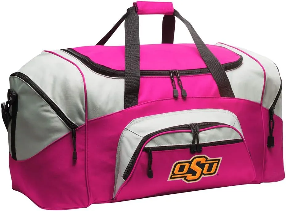 LARGE OSU Cowboys Duffel Bag Oklahoma State Suitcase or Gym Bag For Men Or Her (Pink)