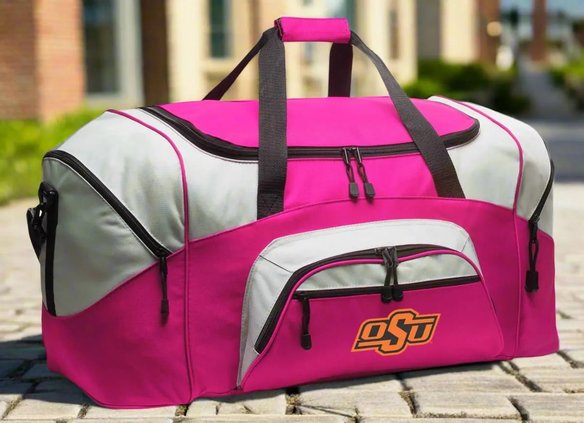 LARGE OSU Cowboys Duffel Bag Oklahoma State Suitcase or Gym Bag For Men Or Her (Pink)