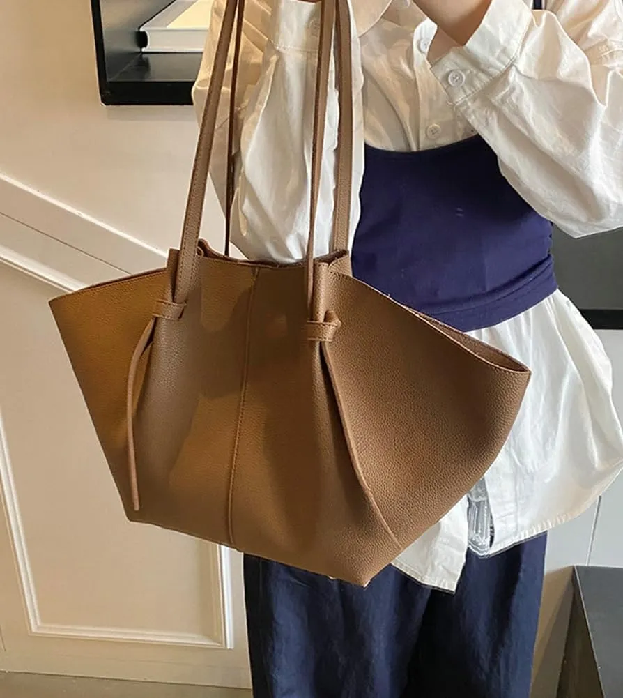 Large Tote Bag Women Trendy Pleated Shoulder Purses PU Leather Oversize Top Handle Handbags for Work Travel 2025