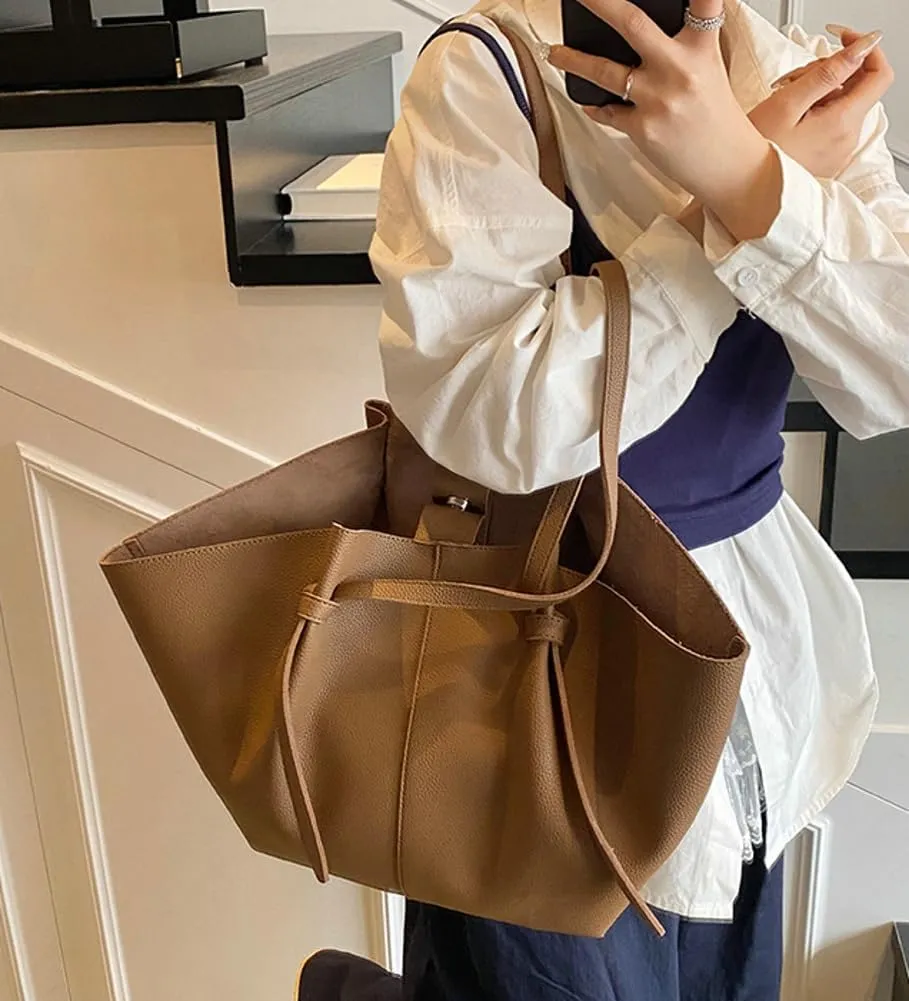 Large Tote Bag Women Trendy Pleated Shoulder Purses PU Leather Oversize Top Handle Handbags for Work Travel 2025