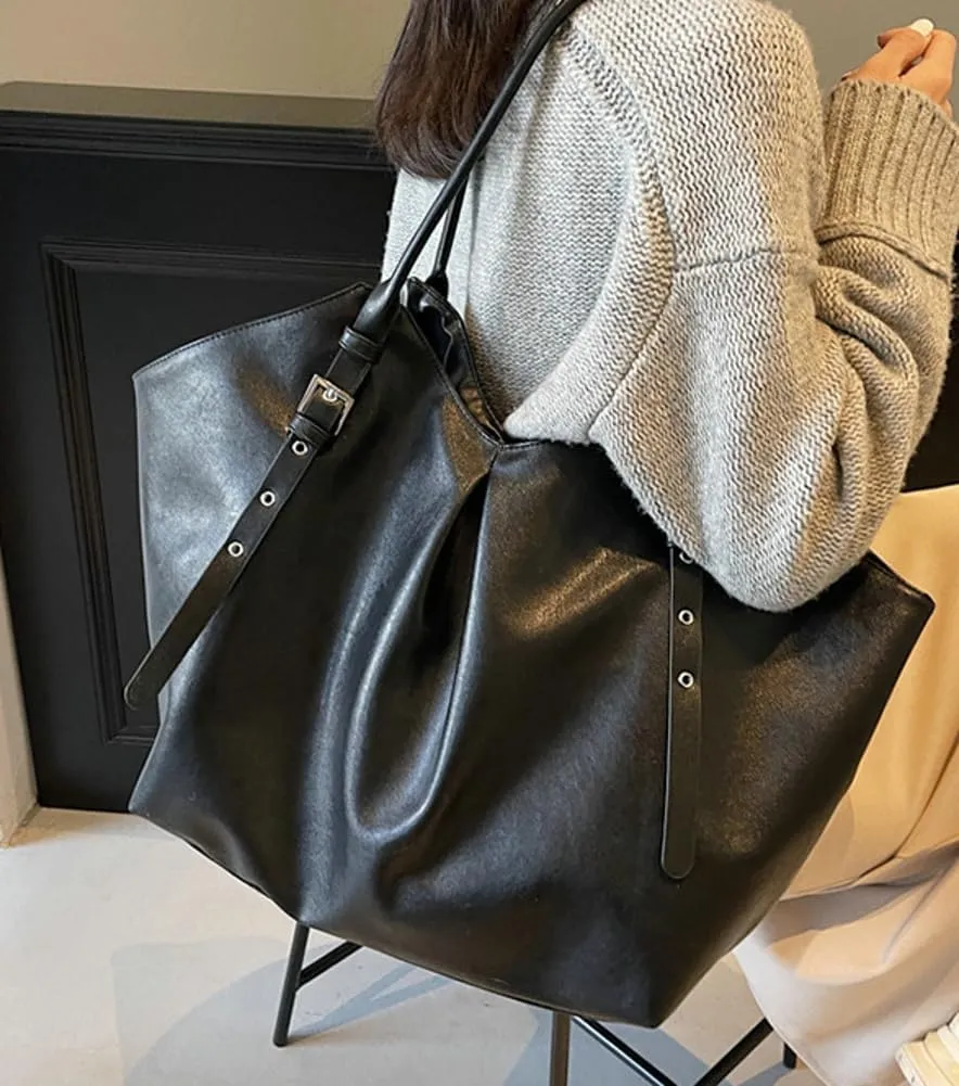 Large Tote Bag Women Trendy PU Leather Shoulder Purses Satchel Oversize Casual Handbags Work Dating College 2025