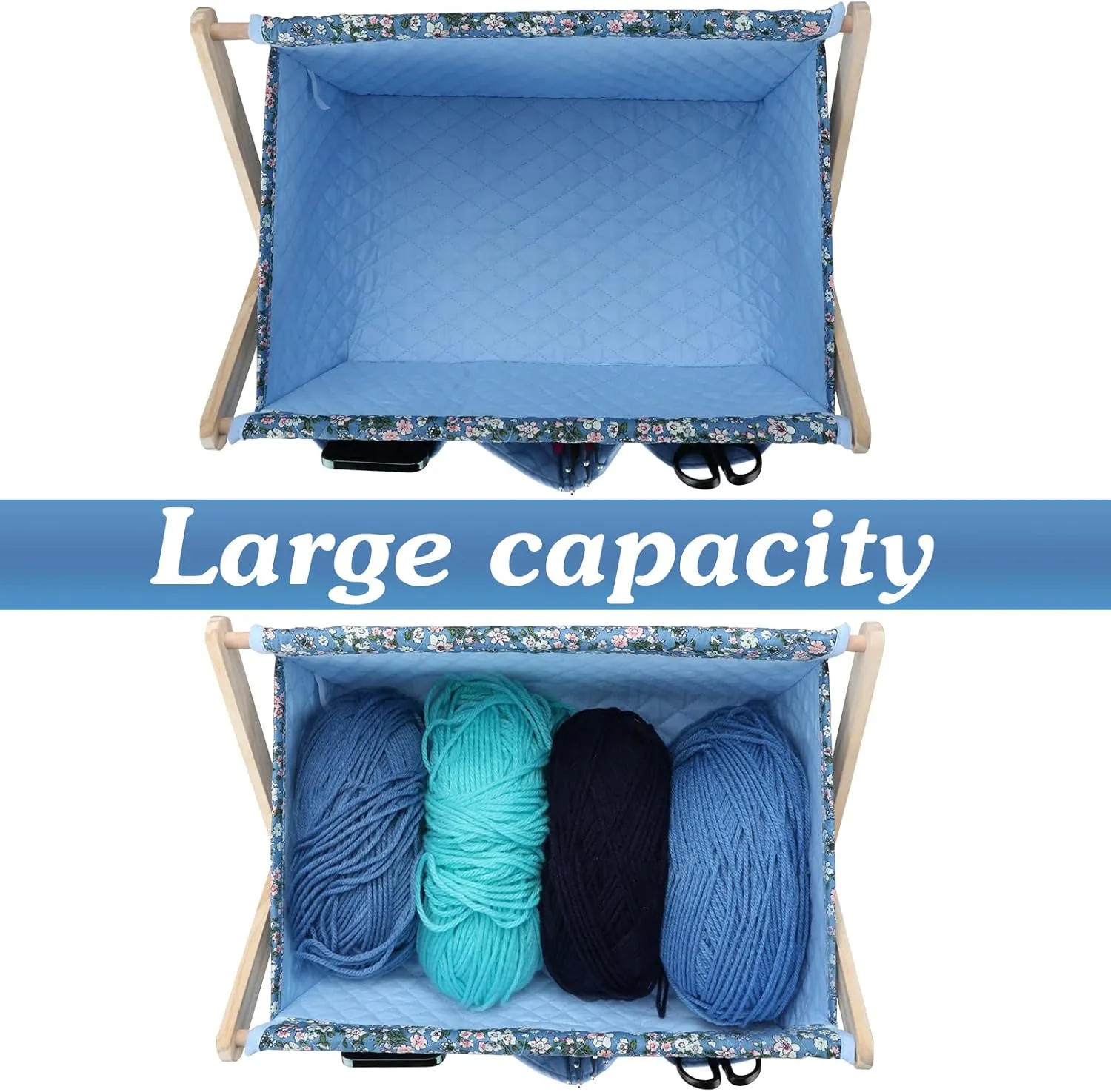 Large Yarn Storage Organizer for Skeins, Crochet Hooks, Knitting Needles & Accessories - Easy Assembly (Flower-Blue1)